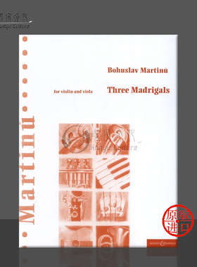 马尔蒂努 三首牧歌 小提琴和中提琴 二重奏 博浩原版乐谱书 Bohuslav Martinu Three Madrigals violin and viola BH1400111