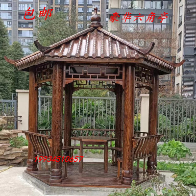 厂家直销凉亭六角凉亭碳化木实木