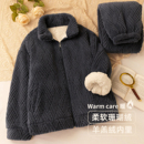 情侣睡衣男加绒加厚保暖可外穿拉链外套女家居服套装 双层加厚