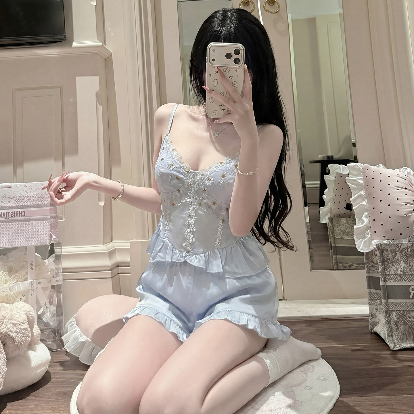 新款性感冰丝睡衣女夏季吊带套装