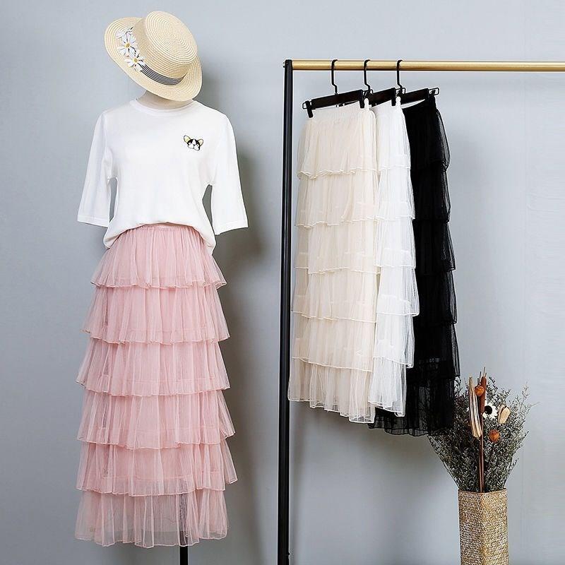 蛋糕百褶网纱时尚新款学生半身裙仙女多层次高腰长裙裙子纱裙蓬蓬