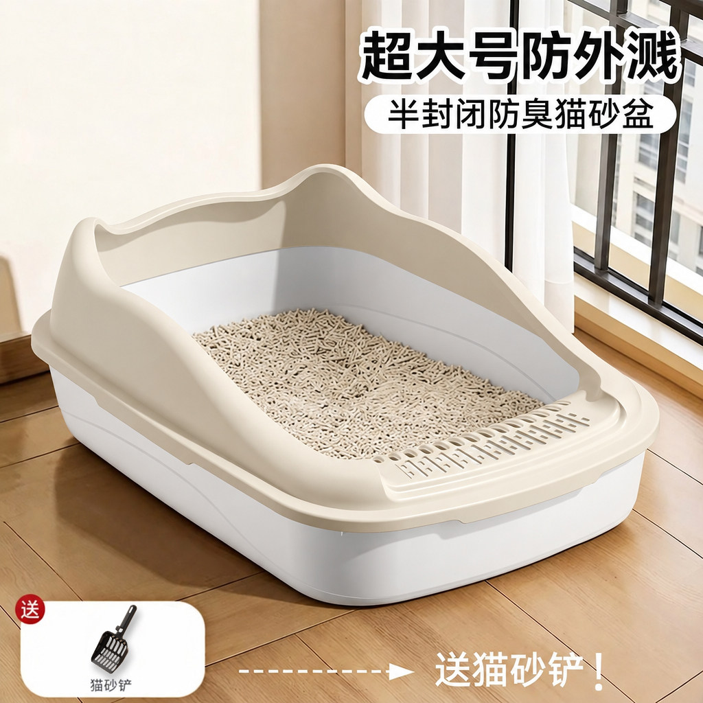 猫砂盆超大号防外溅加高厕所特大号沙盆半封闭家用宠物幼猫屎尿盆