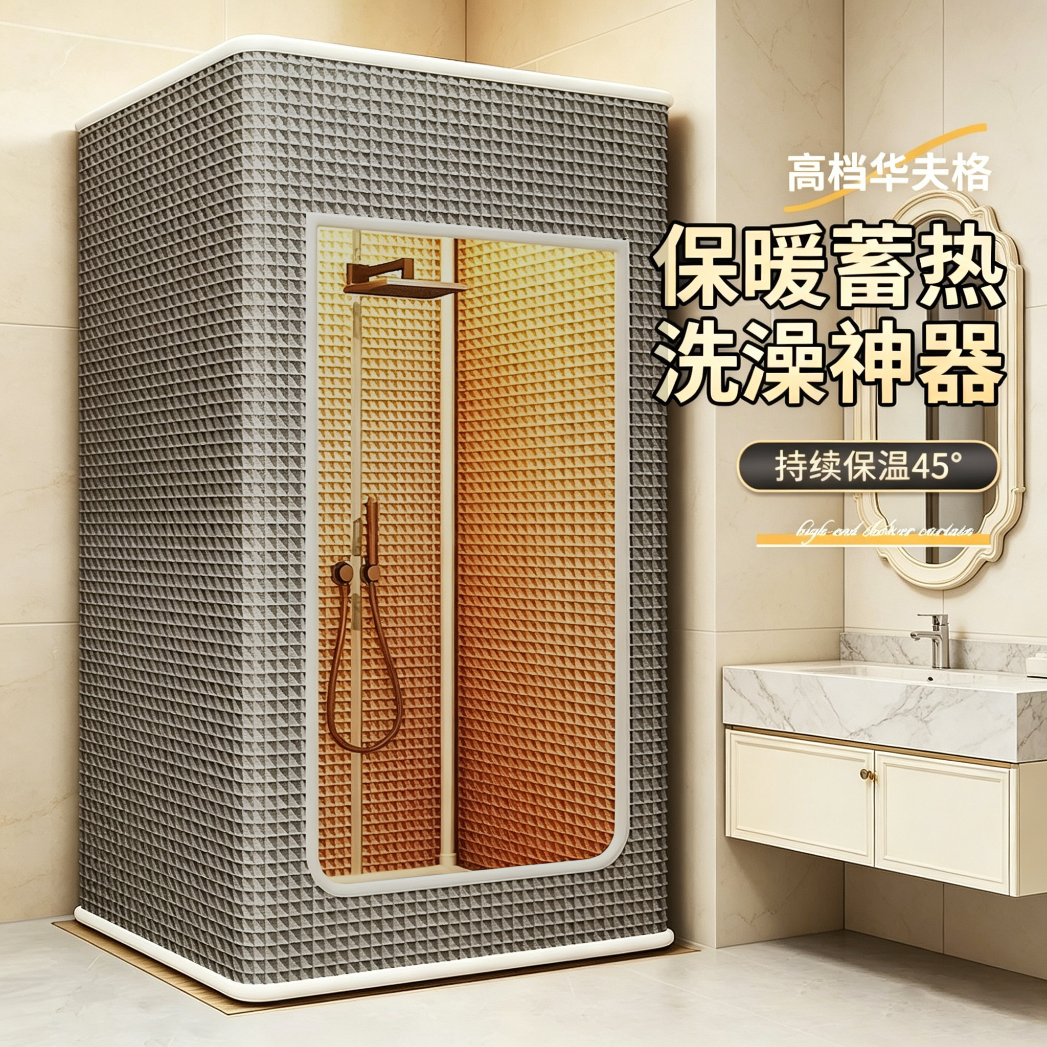 新型浴室浴帘冬天洗澡保暖免安装浴罩帐篷防水布不冷神器干湿分离