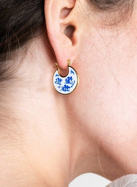 ana luisa欧美小众青花瓷圆形时尚耳饰女复古街拍耳环气质耳坠