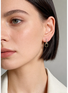 ana luisa欧美S925几何镶钻圆环方牌白贝孔雀石耳环天然黑玛瑙女