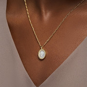 ana luisa欧美S925银轻奢复古高级椭圆浮雕玫瑰母贝小众项链女