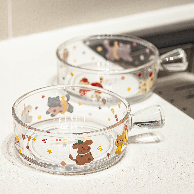 随沐创意可爱玻璃手柄碗