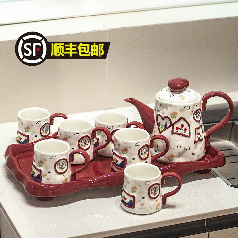 创意陶瓷水具套装家用客厅喝水杯子待客茶壶茶杯茶具喜庆乔迁送礼