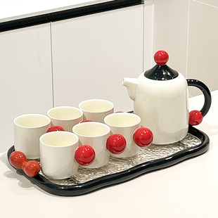 家用冷水壶陶瓷耐热创意高颜值简约水具茶具茶杯茶壶待客 水杯套装