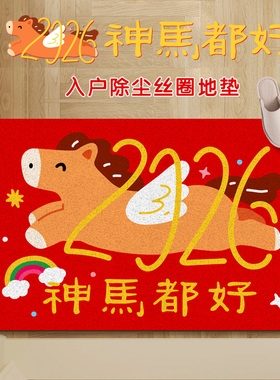 马年入户门地垫新年款进门口家专用红色丝圈防滑脚垫子室内外地毯