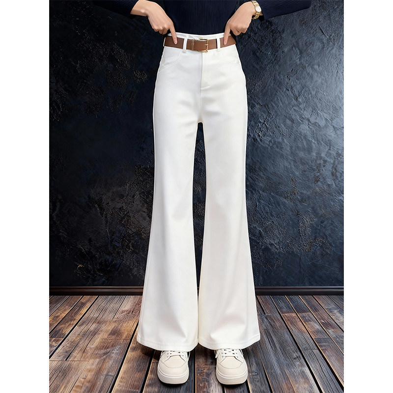 2026年春季新款气质白色高腰微喇裤女2025新款显瘦百搭阔腿长裤子,女装/女士精品,大码裤装,淘宝优惠券,粉丝福利购,淘宝优惠卷