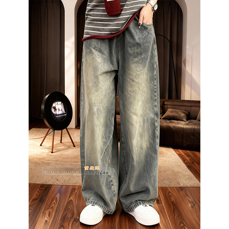 美式复古风水洗牛仔裤2026春季微胖大码梨形身材宽松显瘦阔腿裤潮,女装/女士精品,牛仔裤,淘宝优惠券,粉丝福利购,淘宝优惠卷