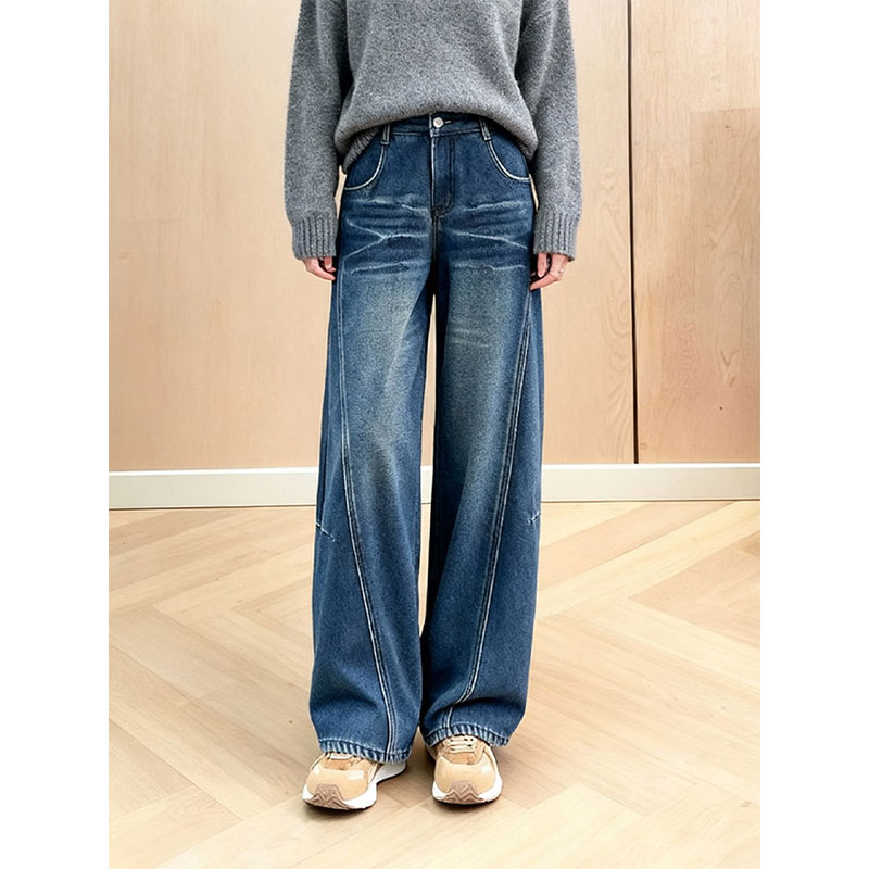 高腰水洗阔腿牛仔裤女显瘦