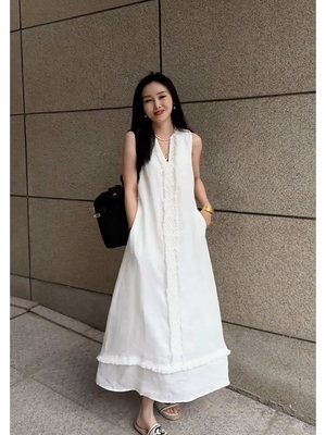 法式轻奢高级感流苏V领背心裙女