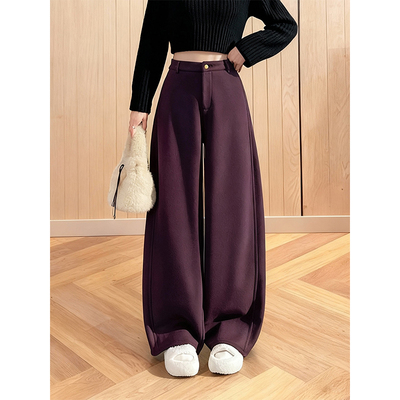 加绒加厚酱紫色弯刀休闲裤女2025