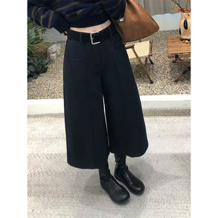 老钱风黑色毛呢七分西装裤女气质通勤简约时尚高级感2025秋冬新款