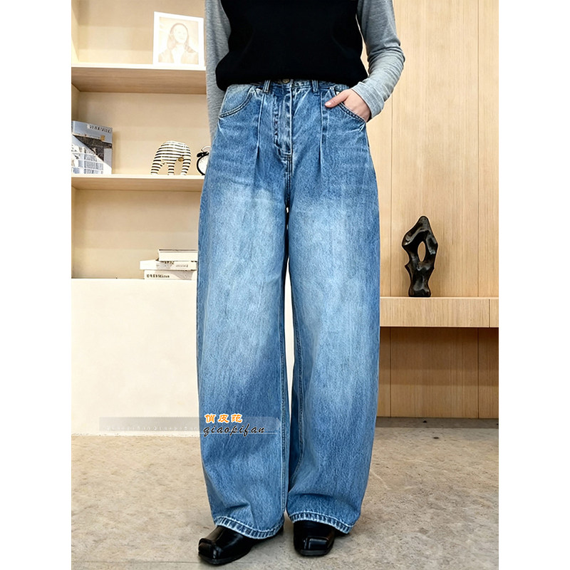 美式风高腰阔腿牛仔裤女2026春季微胖梨形身材宽松显瘦蓝色弯刀裤,女装/女士精品,牛仔裤,淘宝优惠券,粉丝福利购,淘宝优惠卷