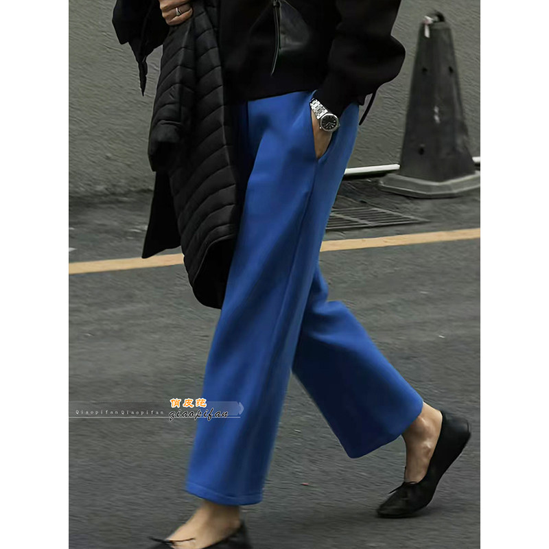 小个子九分蓝色休闲裤女2026秋季新款高腰显瘦气质百搭时尚直筒裤