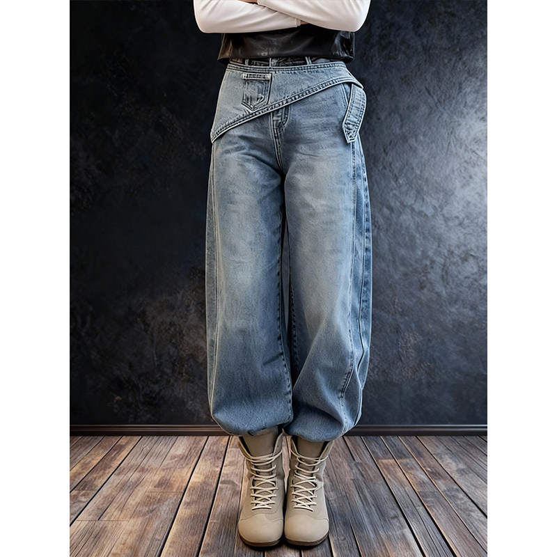 2026年春季假两件高腰阔腿牛仔裤女显瘦百搭弯刀裤复古丹宁风长裤,女装/女士精品,牛仔裤,淘宝优惠券,粉丝福利购,淘宝优惠卷