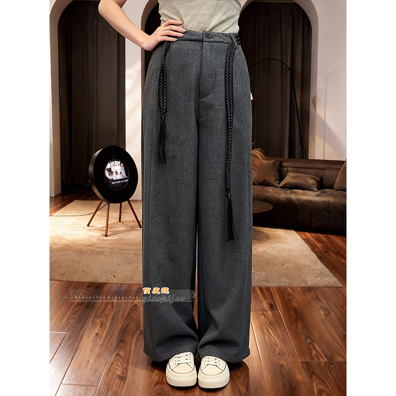 松弛感高级灰呢料阔腿休闲裤女2026春季显瘦百搭宽松直筒西装长裤,女装/女士精品,休闲裤,淘宝优惠券,粉丝福利购,淘宝优惠卷