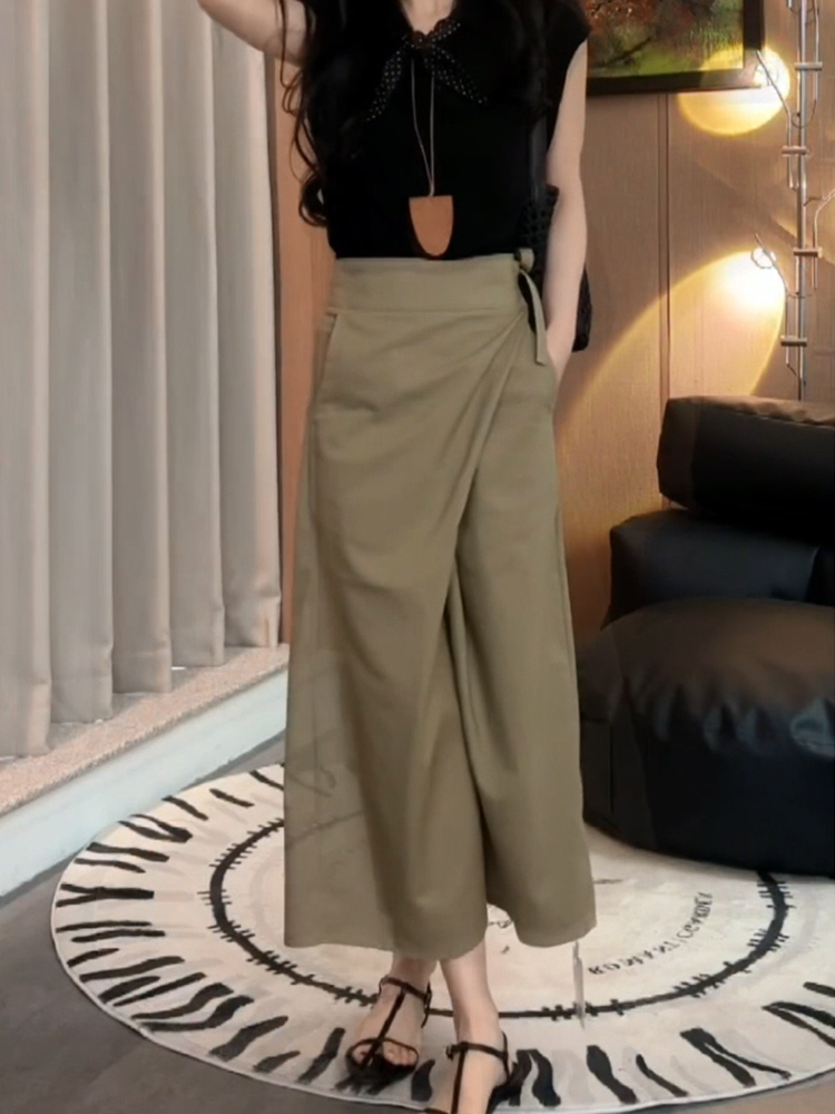 夏季高腰显瘦不规则开叉半身裙女