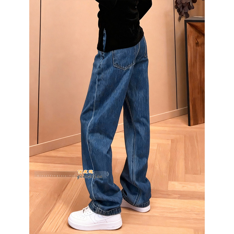 高腰休闲复古蓝色牛仔裤女2026春季百搭时髦宽松显瘦直筒阔腿裤,女装/女士精品,牛仔裤,淘宝优惠券,粉丝福利购,淘宝优惠卷