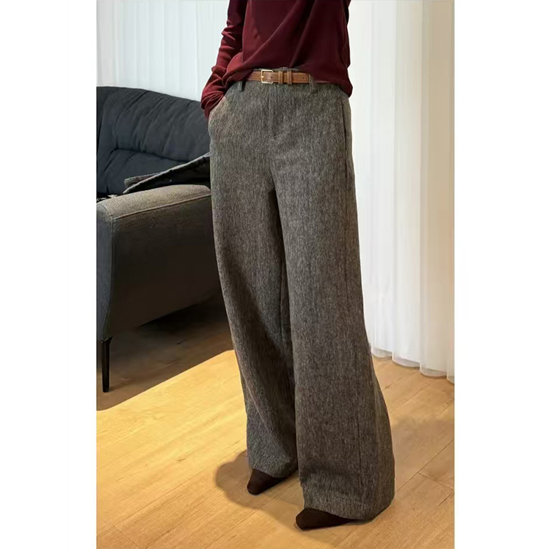 轻奢高级感复古毛呢直筒长裤女