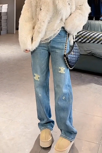 高级感蓝色牛仔裤女宽松小个子