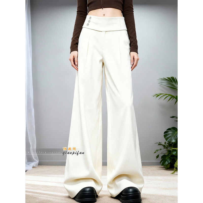 极简风白色通勤高腰毛呢阔腿裤女2026春季新款西装垂坠感休闲长裤,女装/女士精品,休闲裤,淘宝优惠券,粉丝福利购,淘宝优惠卷