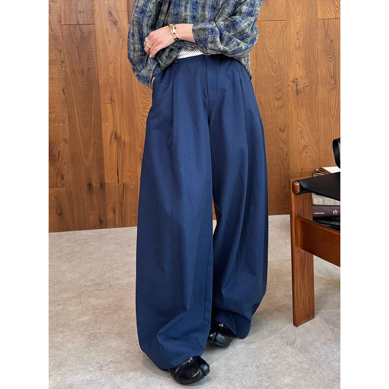 韩式休闲风蓝色显瘦高腰阔腿裤女2026春季宽松百搭垂感休闲弯刀裤,女装/女士精品,休闲裤,淘宝优惠券,粉丝福利购,淘宝优惠卷