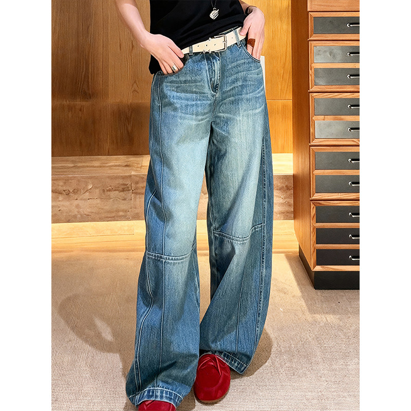 美式复古水洗设计感弯刀牛仔裤女2026春季百搭显瘦宽松休闲阔腿裤,女装/女士精品,牛仔裤,淘宝优惠券,粉丝福利购,淘宝优惠卷