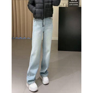 宽松百搭显瘦长裤 加绒加厚复古高腰阔腿弯刀牛仔裤 女2025秋冬新款