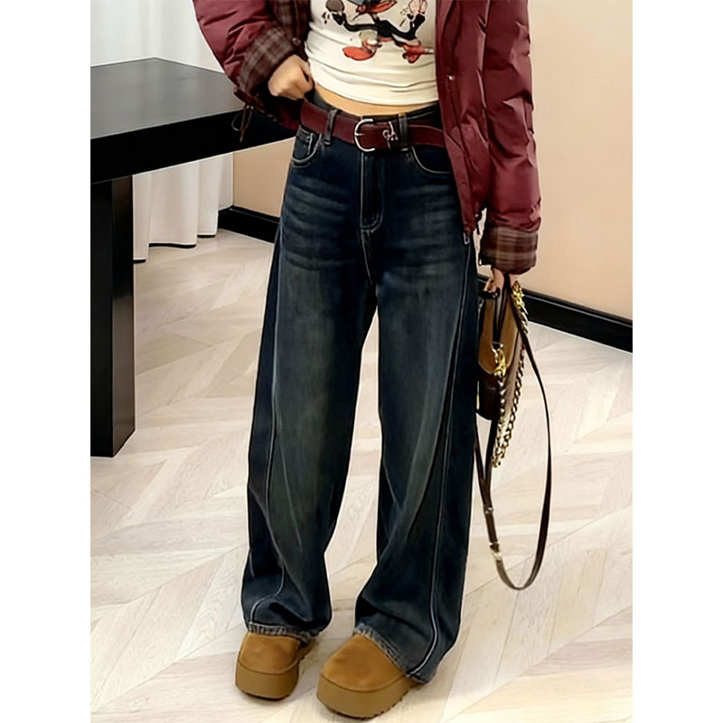 加绒加厚阔腿拖地显瘦牛仔裤女