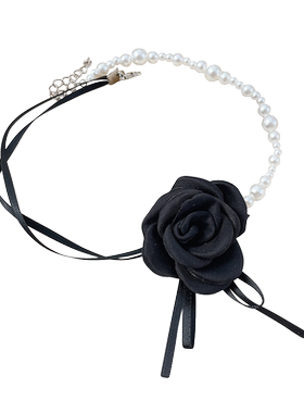 玫瑰花珍珠项链小众高级感锁骨链