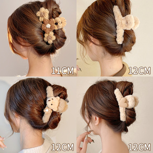 秋冬毛绒小猫抓夹大号发量大发夹女后脑勺2024新款盘发鲨鱼夹子