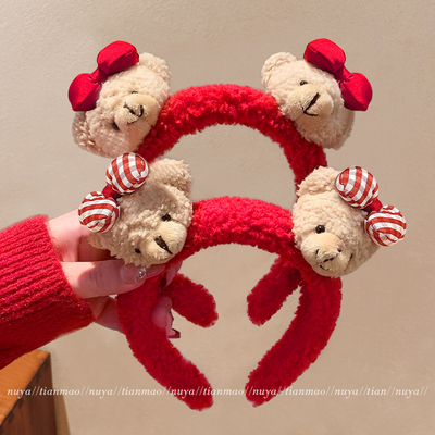 新年喜庆红色可爱小熊发箍女款~