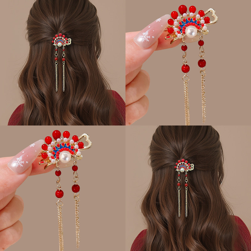 新中式国风珍珠京剧帽流苏发夹女后脑勺高级感半扎发鸭嘴夹发卡,饰品/流行首饰/时尚饰品新,发饰,淘宝优惠券,粉丝福利购,淘宝优惠卷