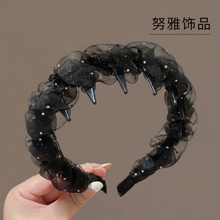 闪钻网纱高颅顶发箍女款 带齿防滑洗脸头箍压发发卡 高级感洋气时尚