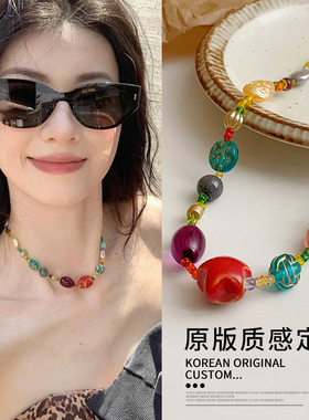 彩色多巴胺琉璃串珠项链女款~
