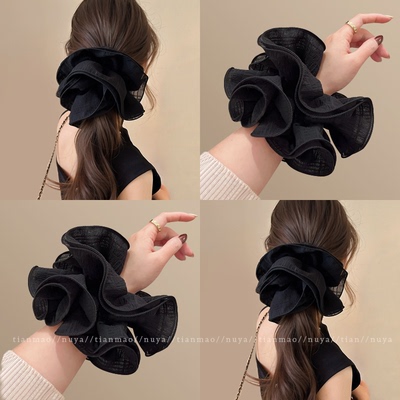 黑色超大号四层大肠发圈女高级感