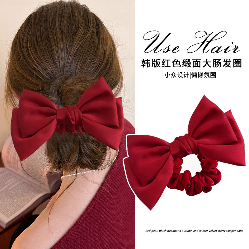 新年喜庆红色缎面蝴蝶结大肠发圈女高级感扎丸子头发绳高弹力头绳,饰品/流行首饰/时尚饰品新,发饰,淘宝优惠券,粉丝福利购,淘宝优惠卷