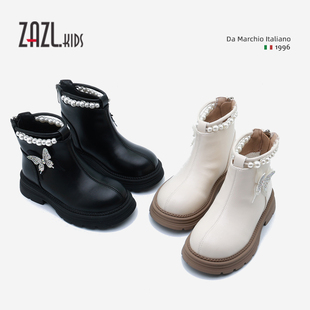 女童棉鞋冬季新款儿童时尚加绒保暖马丁靴蝴蝶软面后拉链潮靴韩版