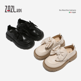 女童黑色皮鞋2025春秋新款儿童鞋英伦风防滑软底单鞋蝴蝶结公主鞋