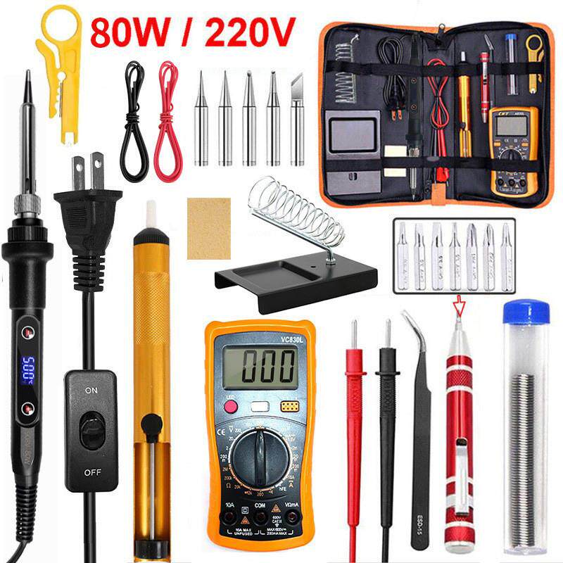 供应80W数显LED电烙铁套装智能可调温陶瓷芯拆焊维修烙铁工具