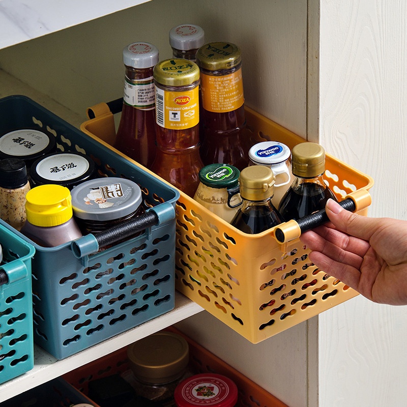 零食收纳储物筐镂空置物篮手提长方形塑料框杂物盒篮子家居手提式