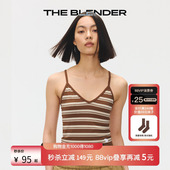 The 限时特价 Blender秋冬LOGO刺绣条纹V领固定胸垫美背背心女