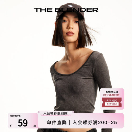 TheBlender砂洗罗纹长袖上衣T恤