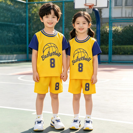 夏装新款男女儿童休闲运动篮球服两件套中小宝宝速干表演球衣套装