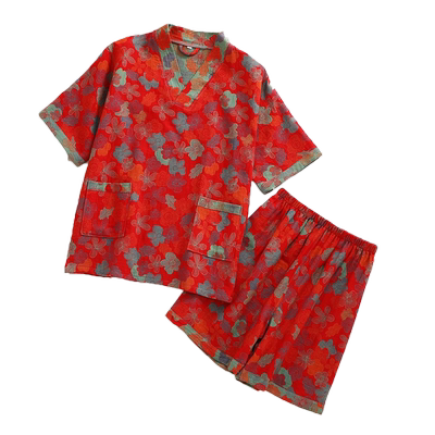 双层纱全棉睡衣女款夏男士家居服