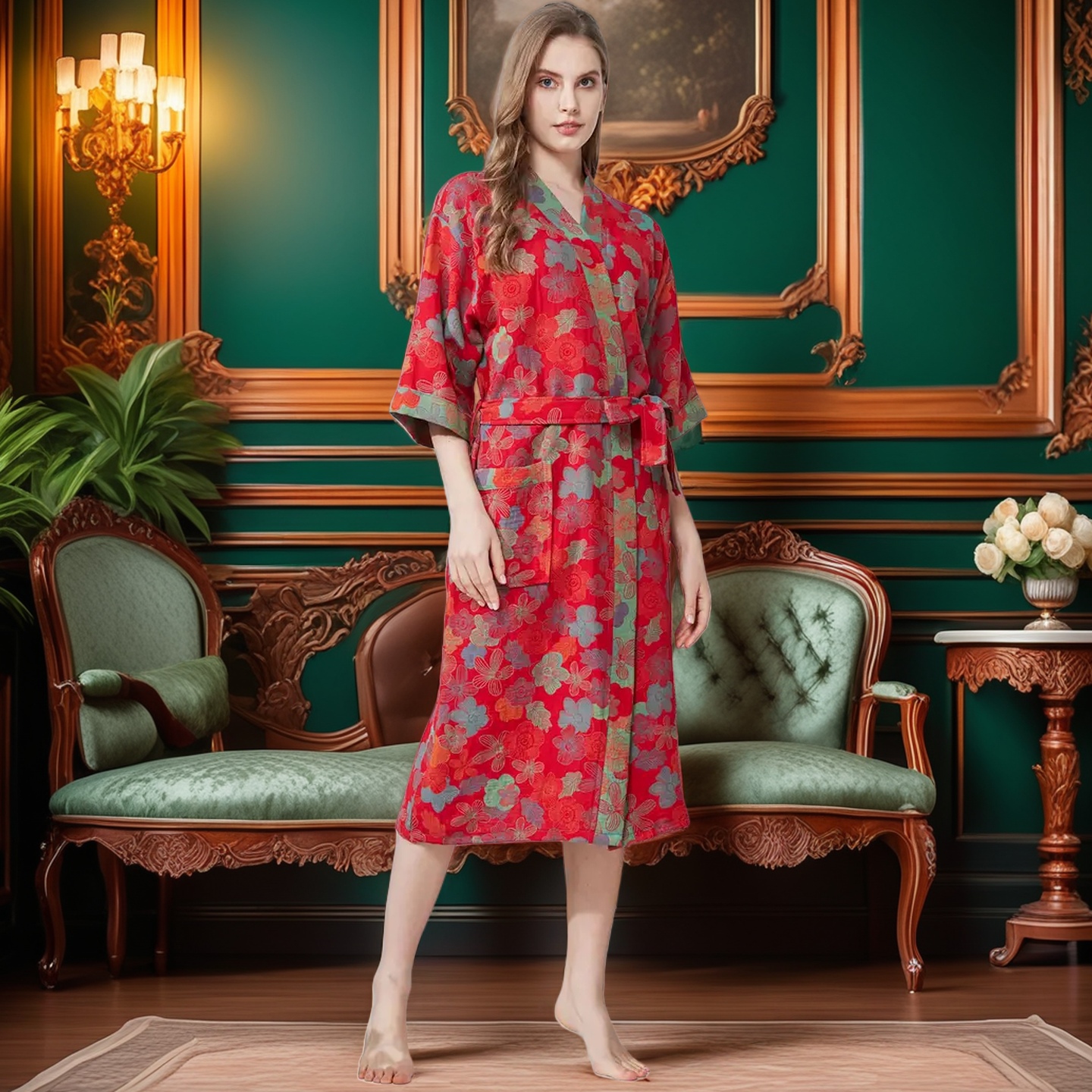 双层纱纯棉浴袍新款睡袍晨袍睡衣